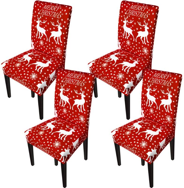 Photo 1 of GoodtoU Christmas Chair Covers for Dining Room Xmas Chair Slipovers Christmas Decorations (Set of 4,Snowflakes Deer)