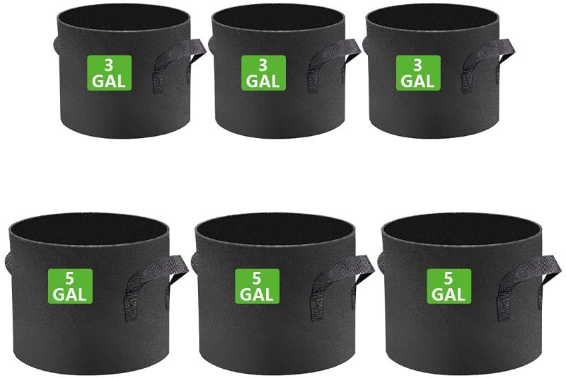 Photo 1 of 6Pack 3 Gallons& 5 Gallons Grow Bags Heavy Duty Thickened Nonwoven Fabric Pots Grow Bags with Strap Handles for Vegetable/Flower/Plant