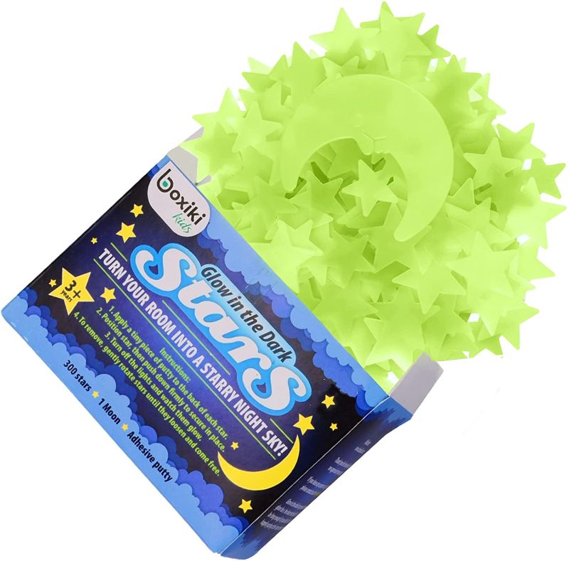 Photo 1 of Glow in The Dark Stars for Ceiling with Moon by Boxiki Kids. Fluorescent Ceiling Stars for Kids Room Decor. Glow in The Dark Stickers for Bedrooms & Nurseries Pack of 300