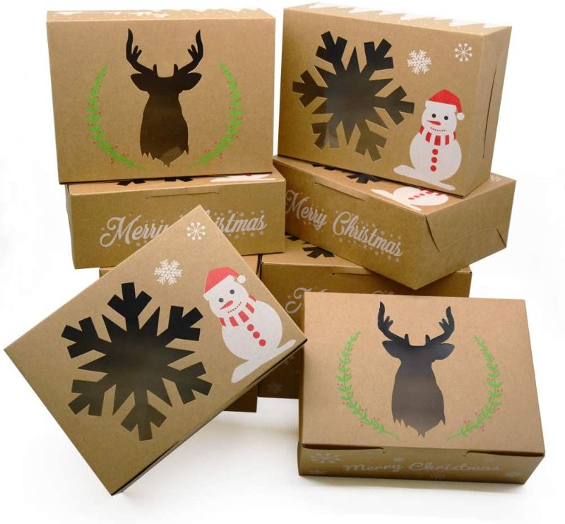 Photo 1 of 24PCS Christmas Party Supplies 8.25"x6"x3" Large Kraft Gift Boxes with Window Holiday Table Winter Party Decor Packaging Containers
