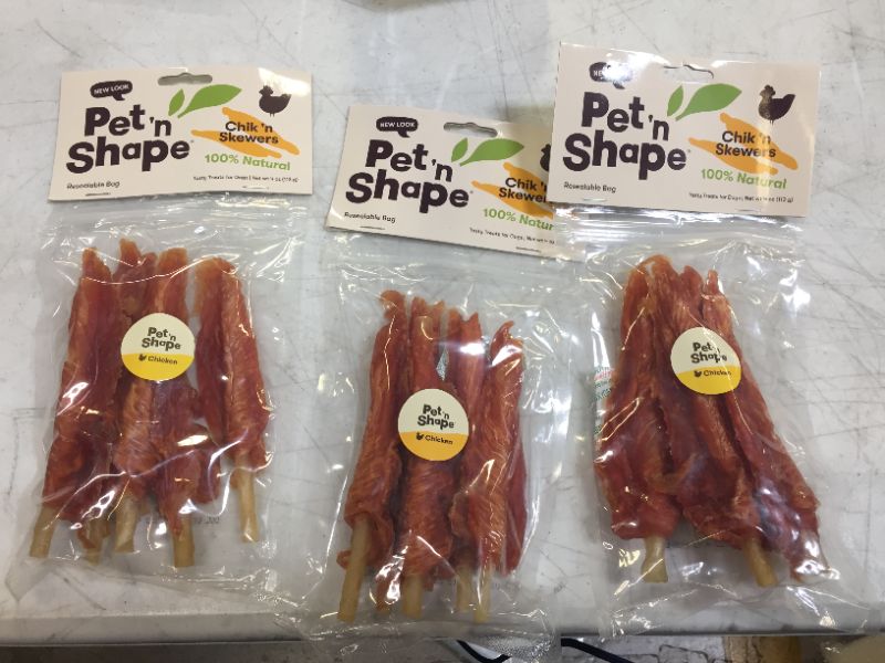 Photo 2 of 3 pack Pet 'n Shape Chik 'n Skewers Dog Treats, 4-oz bag
best by 3/16/2022