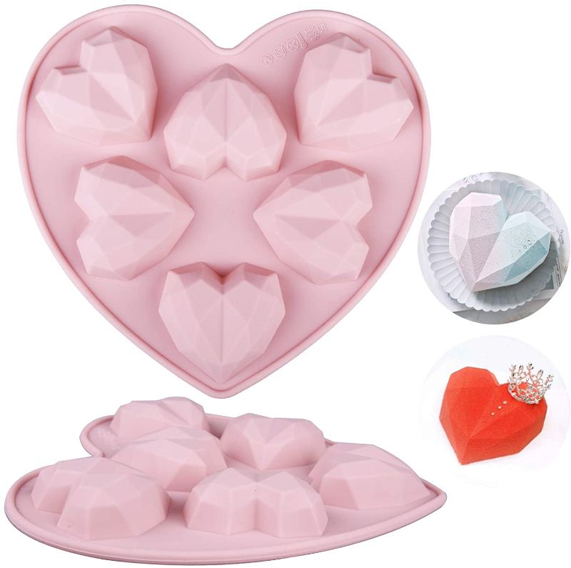 Photo 1 of 2 pack Wocuz 3D Diamond Heart Love Shape Silicone Mold Heart Cake Pan Breakable Chocolate Baking Mold for Wedding, Happy Birthday, DIY
