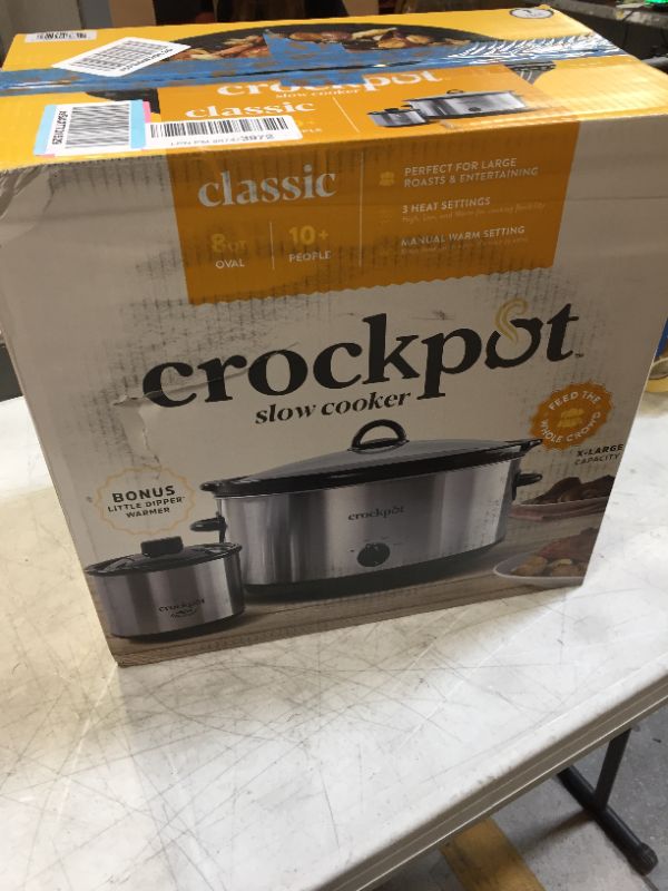 Photo 2 of Crock-Pot® 8-Quart Manual Slow Cooker, Stainless Steel with Little Dipper® Food Warmer