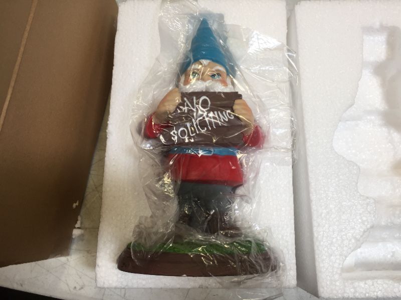 Photo 2 of GreenLighting No Soliciting Garden Gnome Outdoor Figurine with Sign - Hand Painted Funny Novelty Lawn Statue Decoration for Front Yards and Flowerbeds
