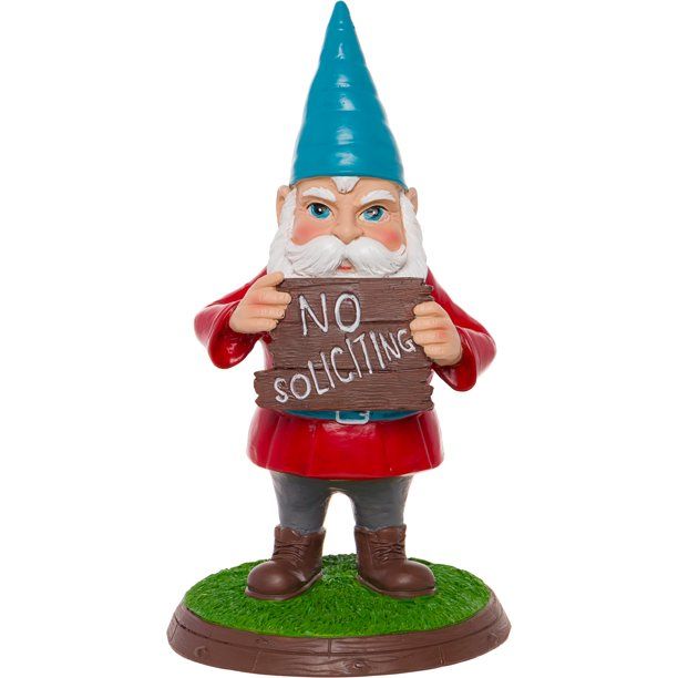 Photo 1 of GreenLighting No Soliciting Garden Gnome Outdoor Figurine with Sign - Hand Painted Funny Novelty Lawn Statue Decoration for Front Yards and Flowerbeds
