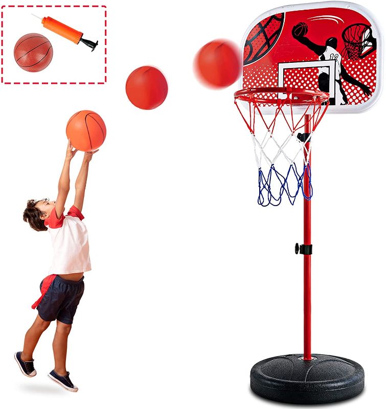 Photo 1 of CELETOY Kids Basketball Hoop Stand, Adjustable Height 2.8 ft -6.7 ft, Mini Basketball Goal Toy with Ball & Pump, Toddler Basketball Hoop Stand for Boys Girls Toddlers Age 3 up
