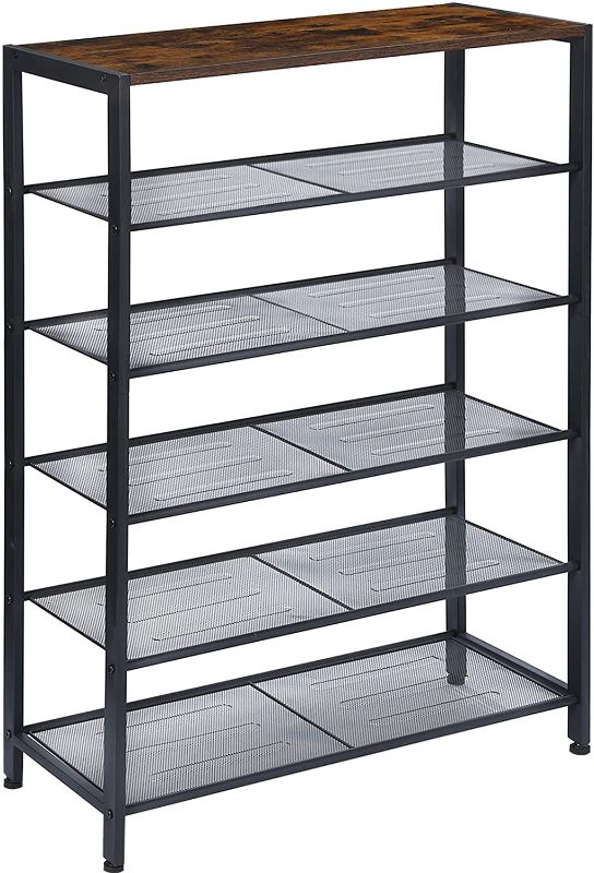Photo 1 of AMHANCIBLE Shoe Rack for Entryway, 6-Tier Industrial Shoe Organizer Shelf for 16-20 Pairs, Wooden Top with 5 Metal Shelves and Adjustable Protecting Feet, Durable and Stable for Hallway, living Room, Industrial Rustic Brown and Black
