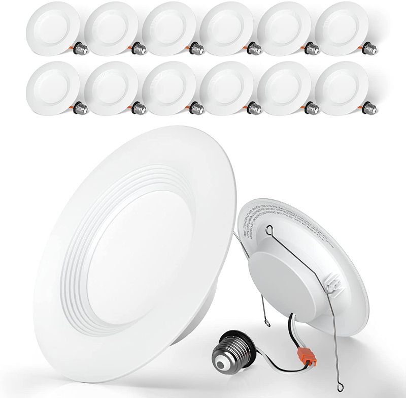 Photo 1 of Bbounder Lighting 12 Pack 5/6 Inch LED Recessed Downlight, Baffle Trim, Dimmable, 12.5W=100W, 5000K Daylight, 950 LM, Damp Rated, Simple Retrofit Installation - UL No Flicker
