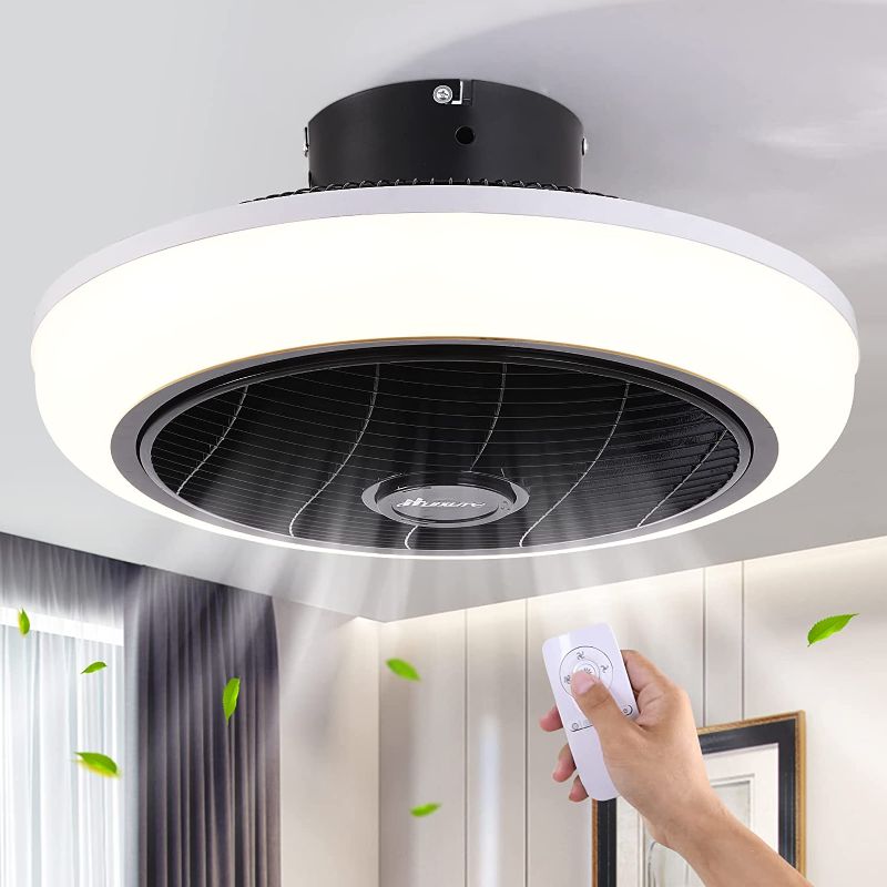 Photo 1 of Ceiling Fan with Lights Remote Control, 18 inches 3 Colors 3 Speeds Enclosed Ceiling Fan, Small Caged Low Profile Fush Mount Ceiling Fan with Light for Bedroom Kitchen
