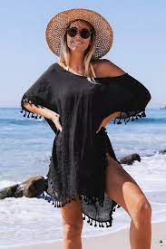 Photo 1 of Abbie Black Round Neck Tassel Cover Up F