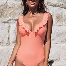 Photo 1 of Bermuda Bliss Ruffle Plunge Neck One Piece Swimsuit SMALL