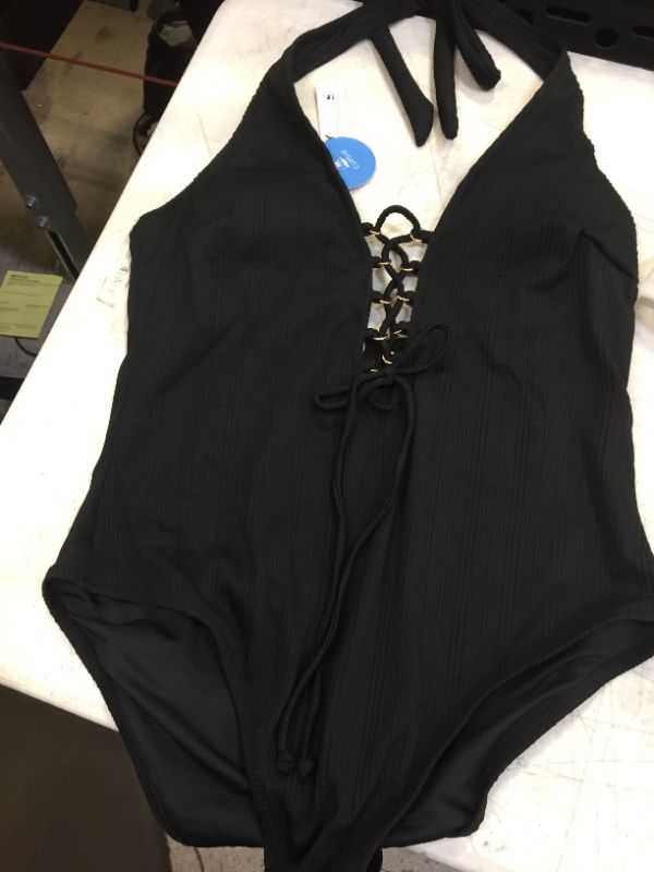 Photo 1 of Kathleen Lace-Up Halter One Piece Swimsuit XL