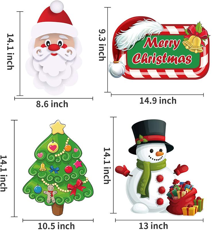 Photo 2 of Alimtois Christmas Decorations Outdoor Yard, 4 Pack Waterproof Reusable Yard Sign Stakes Snowman Santa Claus Christmas Tree and Merry Christmas Sign, for Home Lawn Pathway Walkway Themed Party
