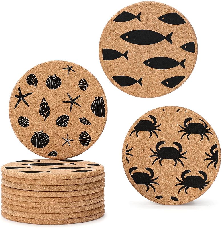 Photo 1 of 12 Pcs Coasters for Drinks Absorbent, Funny Cork Coasters, Suitable for Kinds Cups and Table, Great Housewarming Gifts for New Home, Reusable Absorbent and Heat-Resistant Coasters, 4 Inchs
