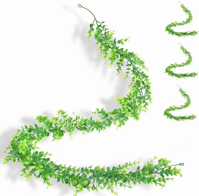Photo 1 of Naidiler 4PCS Green Eucalyptus Garland, 6FT Greenery Garland for Farmhouse Spring Decorations Wedding Mantle Decor Artificial Greenery Vines for Classroom Fireplace Centerpieces Table Boho Baby Shower