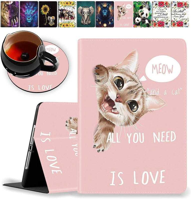 Photo 1 of ZHEERIY Case for New iPad 8th Gen 10.2" 2020/ iPad 7th Gen 10.2" 2019 / iPad Air 10.5 2019 / iPad Pro 10.5 with Coasters Set Shock Proof Protective Case Cover with Auto Sleep/Wake, Cute Cat