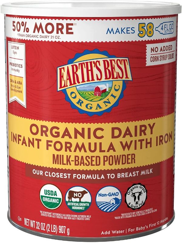 Photo 1 of Earth's Best Organic Baby Formula, Dairy Based Powder Infant Formula with Iron, Non-GMO, Omega-3 DHA and Omega-6 ARA, 32 oz
EXP 2024