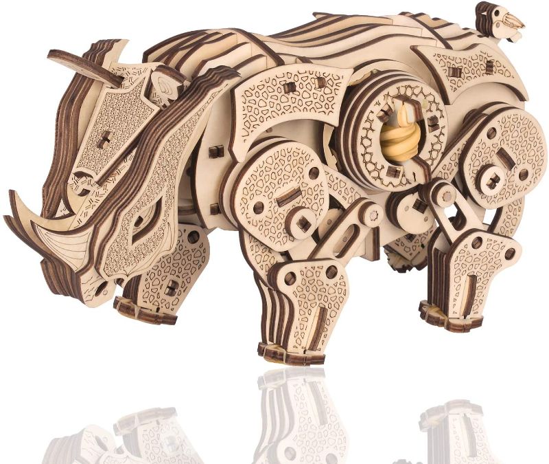 Photo 1 of 3D Wooden Puzzle for Adults Mechanical Car Model Kits Vehicle Building Kits Unique Gift for Kids on Birthday Christmas Day (Rhinoceros)
