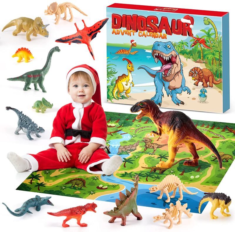 Photo 1 of LONGGANG Dinosaur Advent Calendar 2021 for Kids, 24 Days Christmas Countdown Dino Figure Toys with Game Map, Xmas Gift for Boys Girls Toddler 3 4 5 6 Years Old
