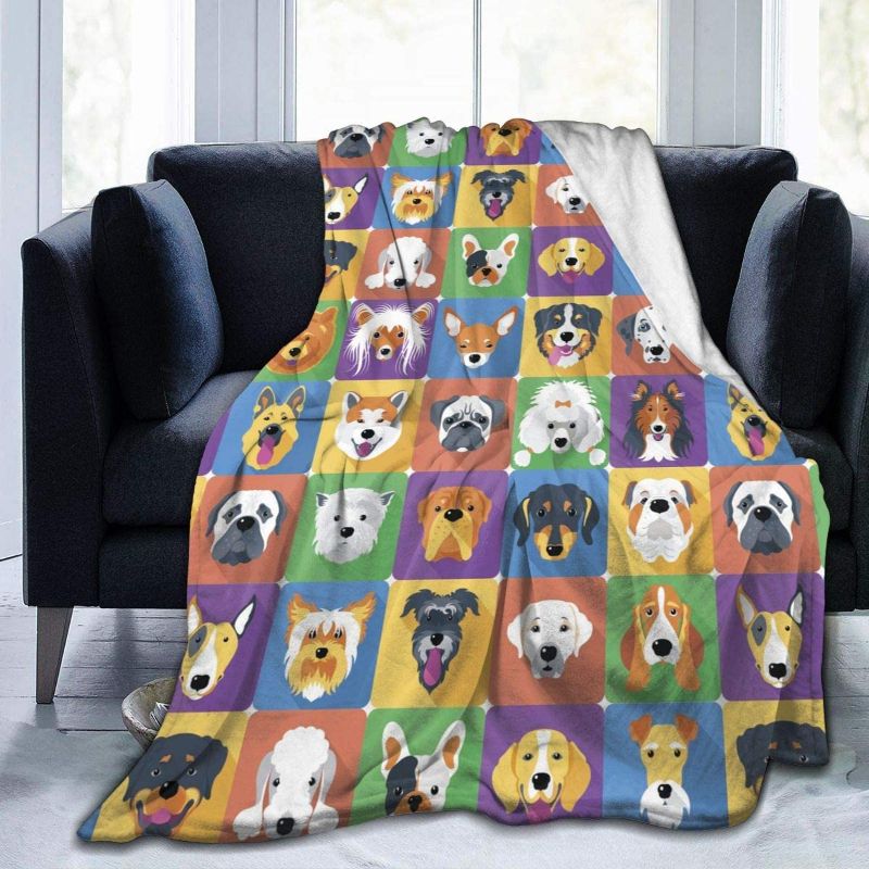 Photo 1 of Pets Shepherd Terrier Labrador Animals Illustration Flannel Fleece Throw Blanket, Soft Warm Cozy Lightweight Kids Toddler Pet Blanket for Sofa Bed Office Adult's Shoulder & Lap, 50x40 Inches
