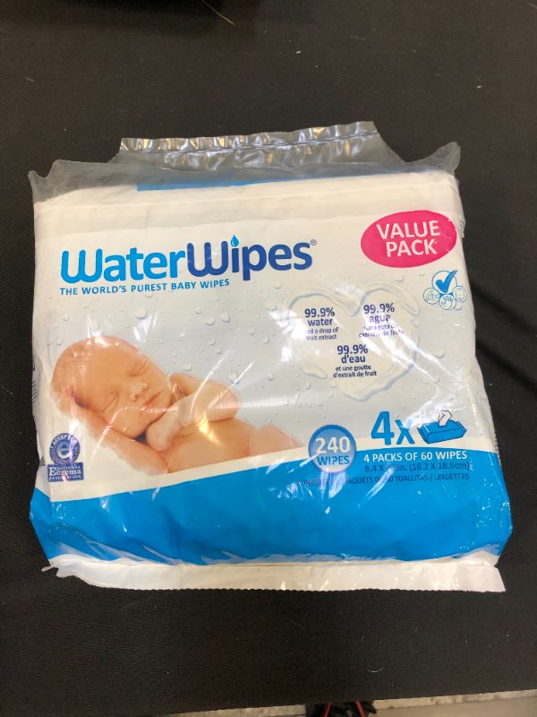 Photo 1 of WaterWipes Original Baby Wipes, 99.9% Water, Unscented & Hypoallergenic for Sensitive Newborn Skin, 4 Packs (240 Count)