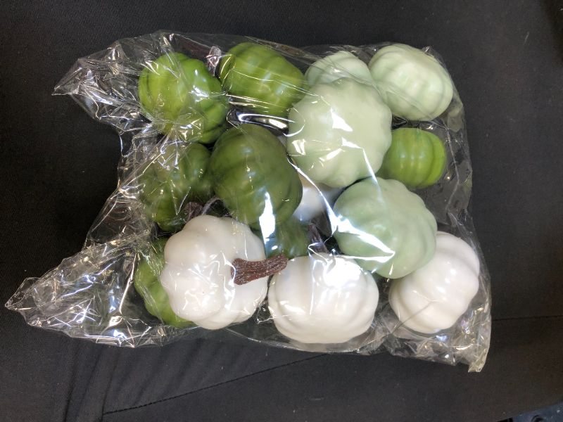 Photo 2 of 2 Inch Mini Assorted Plastic Pumpkins for Decorating - 16PCS Small Artificial Green and White Pumpkins Bulk for Fall Decor, Foam Fake Pumpkin Perfect for Halloween Thanksgiving Decoration Fall Decor