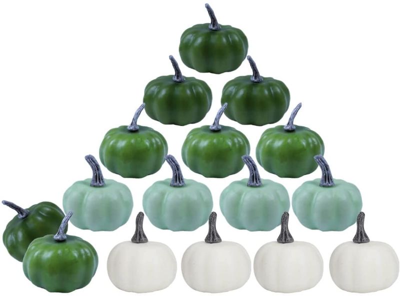 Photo 1 of 2 Inch Mini Assorted Plastic Pumpkins for Decorating - 16PCS Small Artificial Green and White Pumpkins Bulk for Fall Decor, Foam Fake Pumpkin Perfect for Halloween Thanksgiving Decoration Fall Decor