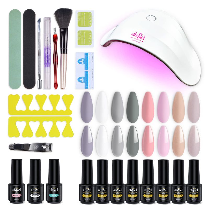 Photo 1 of Ab Gel Gel Nail Polish Starter Kit with UV light 8 Pastel Color Gel Nail Polish Set with No Wipe Base and Top Coat, All In One Manicure Tools