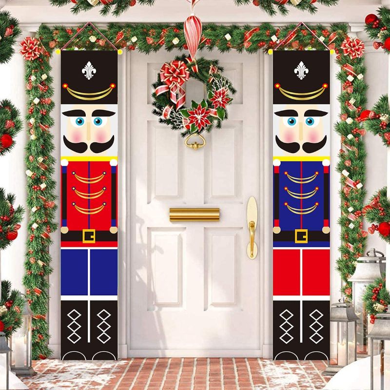 Photo 1 of ALLODUCK 2Pcs Nutcracker Christmas Decorations - Life Size Nutcracker Soldier Porch Signs -Xmas Hanging Banners Sign for Outdoor Home Wall Door Office Garage Apartment Holiday Party Decoration