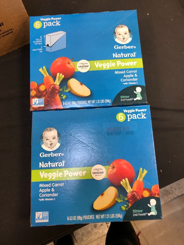 Photo 2 of 2 PACK - Gerber 2nd Foods Natural with Vitamin C Veggie Power Pouch, Mixed Carrot Apple & Coriander, 3.5 OZ, 6 CT
EXP FEB 2022