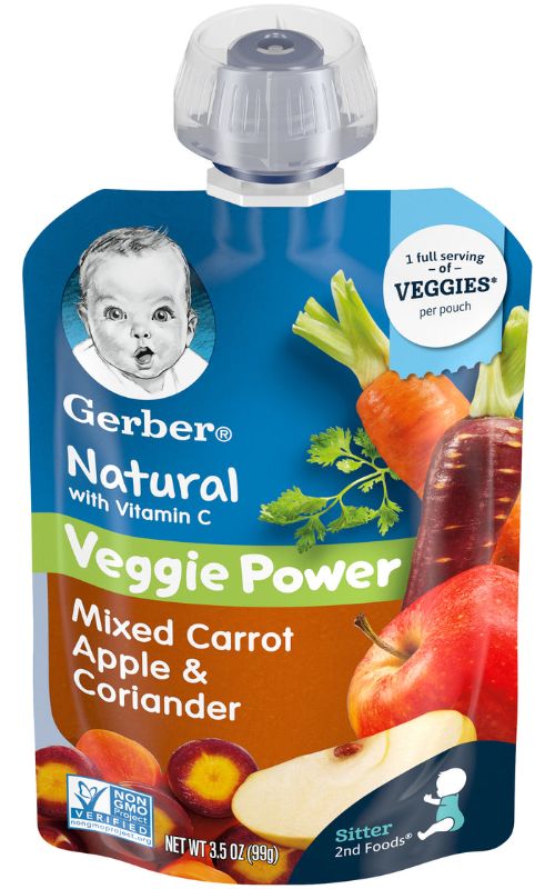 Photo 1 of 2 PACK - Gerber 2nd Foods Natural with Vitamin C Veggie Power Pouch, Mixed Carrot Apple & Coriander, 3.5 OZ, 6 CT
EXP FEB 2022