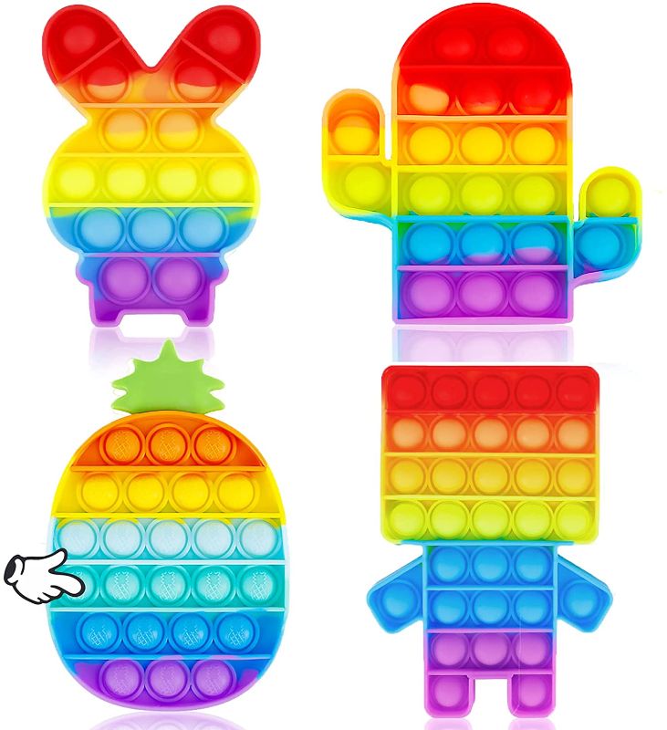 Photo 1 of 2 pack - IGINOA Pop Fidget Figetget Sensory Its Easter Basket Stuffers Gift Toy for Kids Popping Anxiety Autism Stress Bubble Game Special Need Teen Adult Friend Rainbow Rabbit Pineapple Cactus Robot