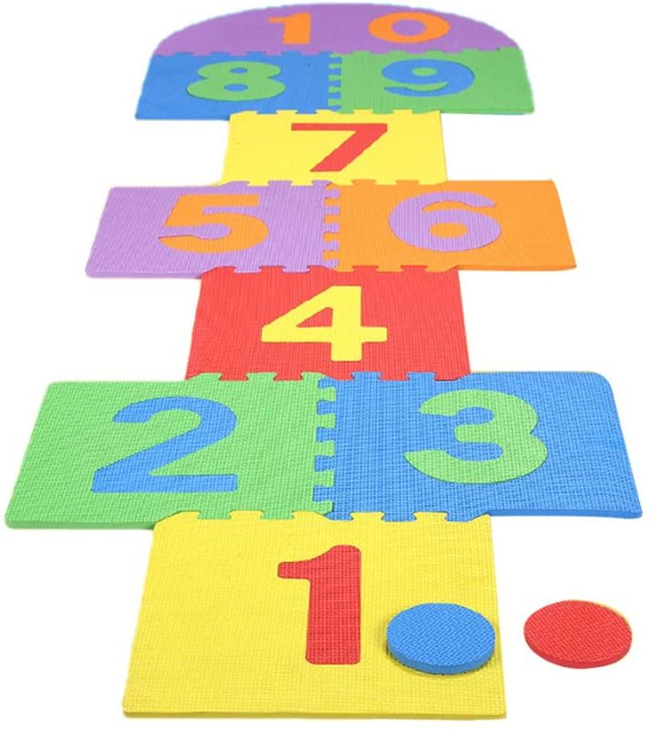 Photo 1 of Children Hopscotch Mat Game Kids Soft EVA Foam Interlocking Tiles Indoor Outdoor Garden Family Game Toys for Kid