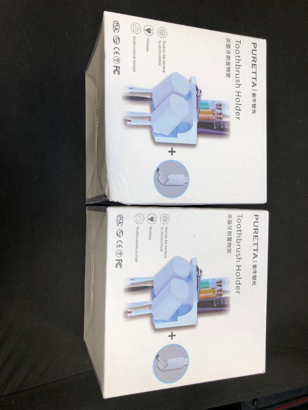 Photo 1 of 2 PACK - TIDYTECH Toothbrush Holder Toothpaste Organizer Large Space for Toiletries? Super Sticky Suction Pad Wall Mounted Toothbrush Holder with 2cups Toothbrush Container for Bathroom Set (White)