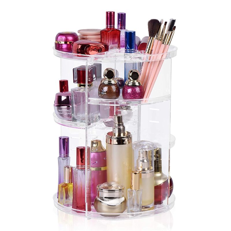 Photo 1 of Easyhouse 360° Rotating Makeup Organizer, Adjustable Multi-Function Cosmetic Storage Organizer, Large Capacity Jewelry Perfumes Display Stand Box (Clear)