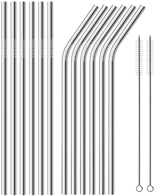 Photo 1 of 2 PACK - Set of 8 Stainless Steel Metal Straws Ultra Long 10.5 In Reusable Straws for Tumblers Rumblers Cold Beverage (4 Straight|4 Bent|2 Brushes)