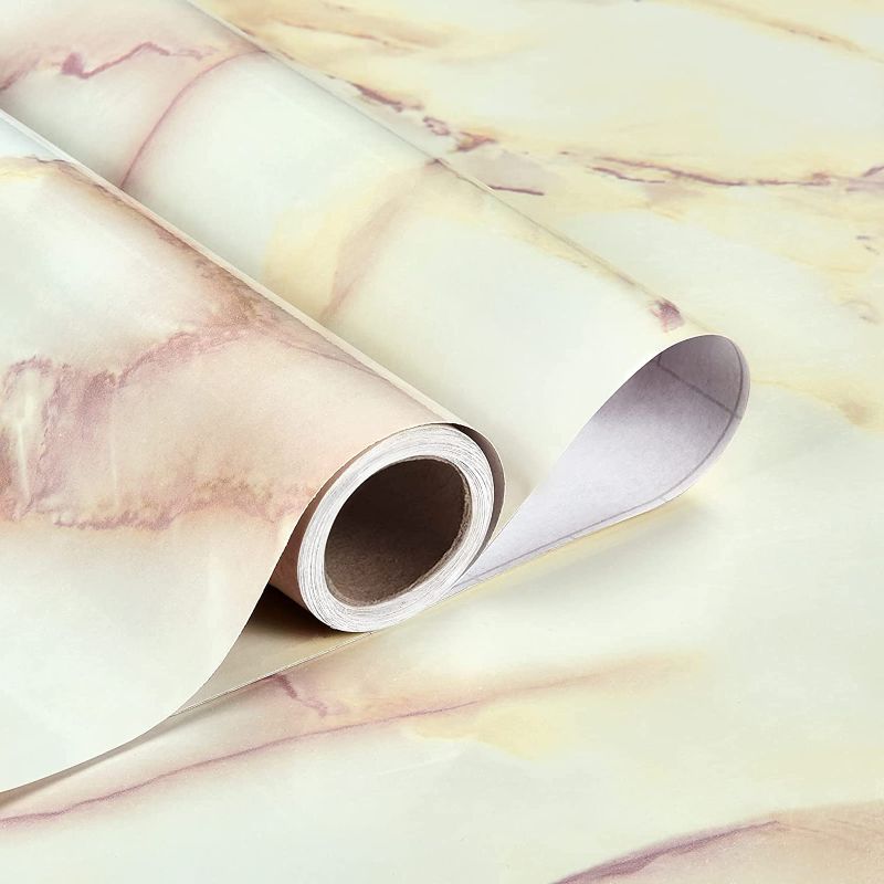 Photo 1 of 3 PACK - Caltero Pink Marble Wallpaper 17.7” x 78.7” Pink Marble Contact Paper Peel and Stick Wallpaper Self Adhesive Removable Waterproof Marble Wallpaper PVC for Kitchen Countertop Table Shelf Drawer