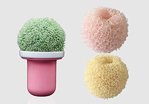 Photo 1 of 2 PACK - Nanofiber Kitchen Sponge for Non-Stick Pots and Pans Dishes Scrubber Scourer Brush 3Pack with Handle Random Color Non-Scratching Scouring Pads Rinse Out Easily No Fall Apart