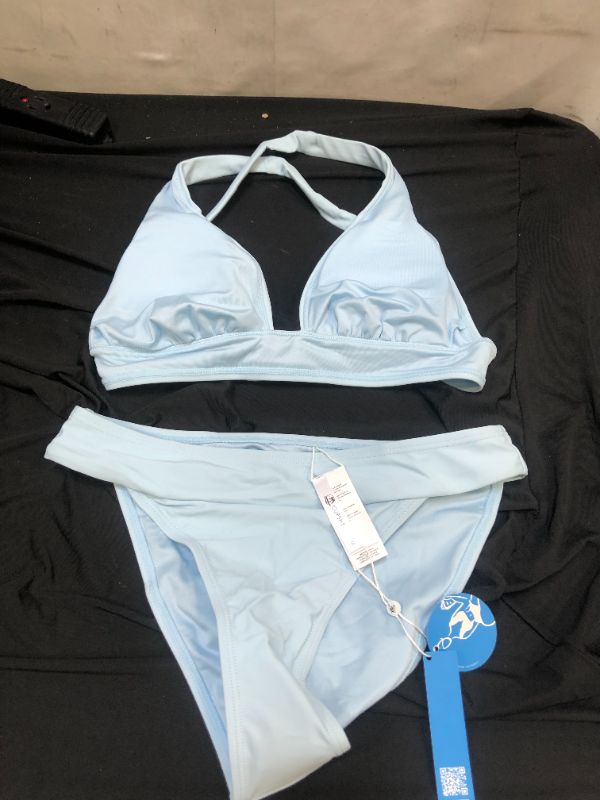 Photo 1 of 
Abigale Blue Criss Cross Back Tie Ruched Bikini womens size small 
