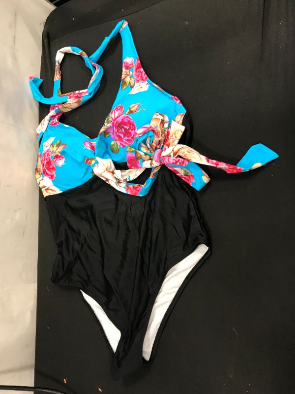 Photo 3 of Floral and Black Halter One Piece Swimsuit Size Xl