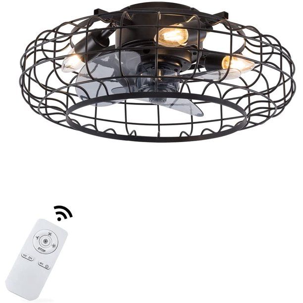 Photo 1 of OUKANING Enclosed Fan Chandelier Frame Black with Remote Control, ABS Fan Blades, Single Color
