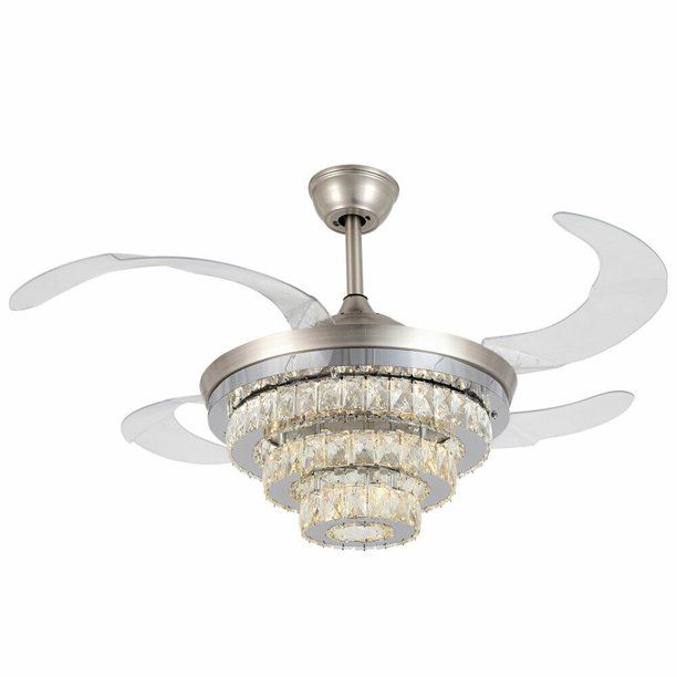 Photo 1 of Silver Fan Chandelier with Remote Control-3 layers of crystal-three-color dimming
