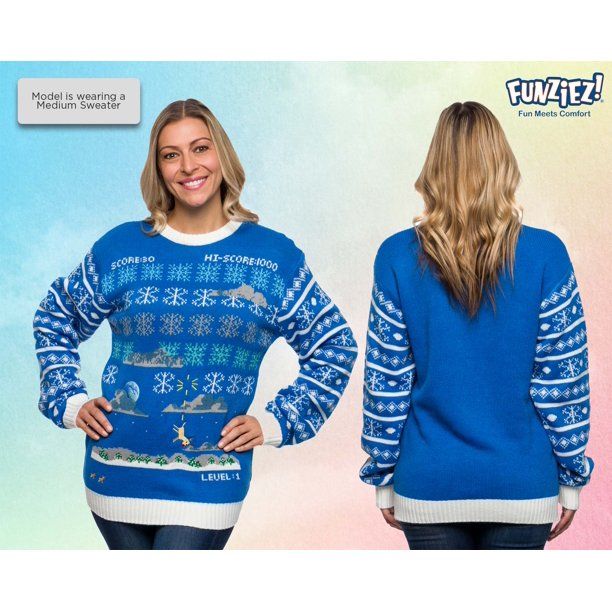 Photo 1 of space invader snowflake sweater blue Xlarge 