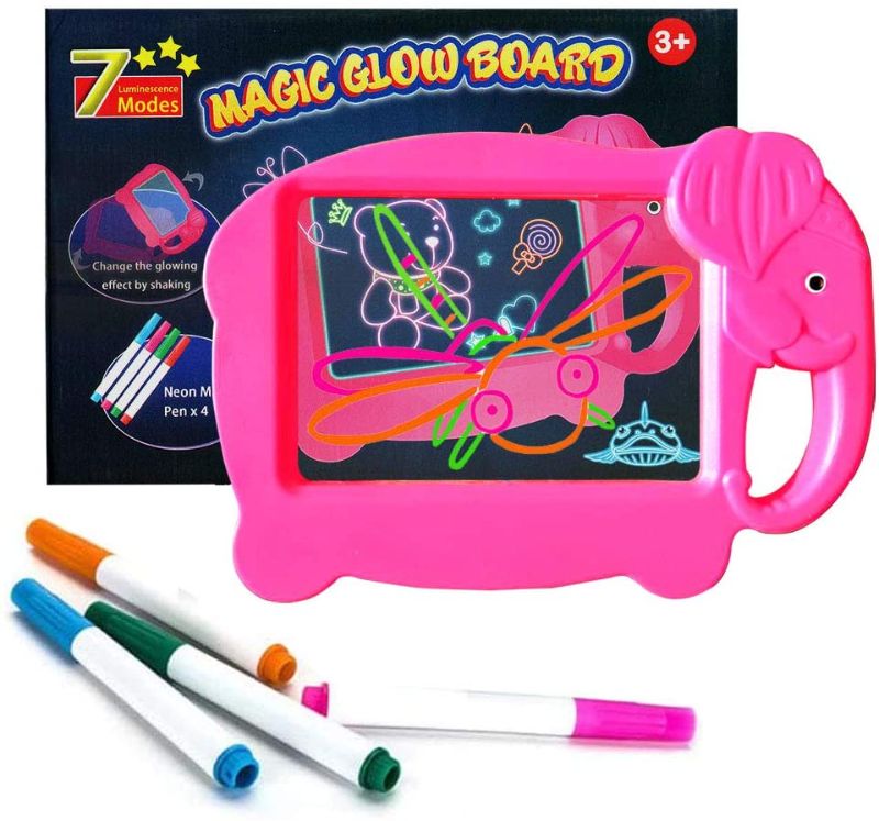 Photo 1 of Magic Glow Board Craft Kit Light Up Drawing Board with Neon Effect Drawing Board and 4 Fluorescent Magic Pens for Kids Age 3+
