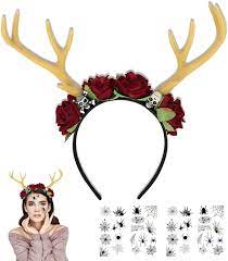 Photo 1 of Hipeakboo Day of The Dead Headband - Halloween Costume Headpiece Rose Mexican Flower Crown for Halloween Party Women Girls
