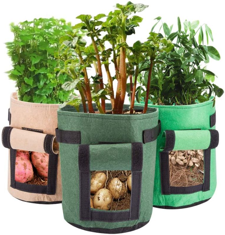 Photo 1 of 3pc 7 Gallon Plant Grow Bags Carrot Plant Container Bag Thick Breathable Non-woven Fabric Tomato Grow Bags Easy Harvest Planting Bags
