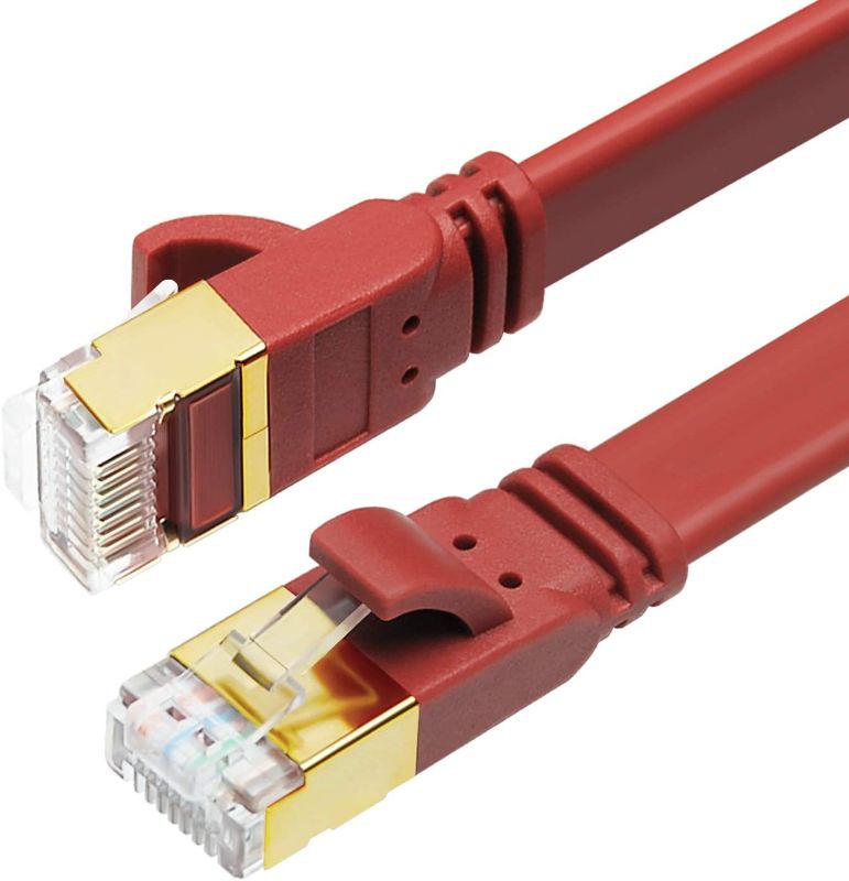 Photo 1 of Yauhody CAT 8 Ethernet Cable, 33ft High Speed 40Gbps 2000MHz Flat CAT8 Patch Cord, Morandi Color, Gigabit Network LAN Cable with Gold Plated RJ45 Connector for Gaming, Router, PC (Morandi Red 33ft)
