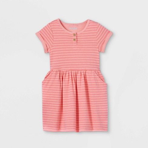 Photo 1 of Toddler Girls' Striped Knit Short Sleeve Dress - Cat & Jack™ Pink 18M
