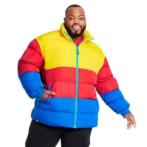 Photo 1 of Men's Color Block Puffer Jacket - LEGO® Collection x Target Yellow/Red/Blue SIZE 3XL
