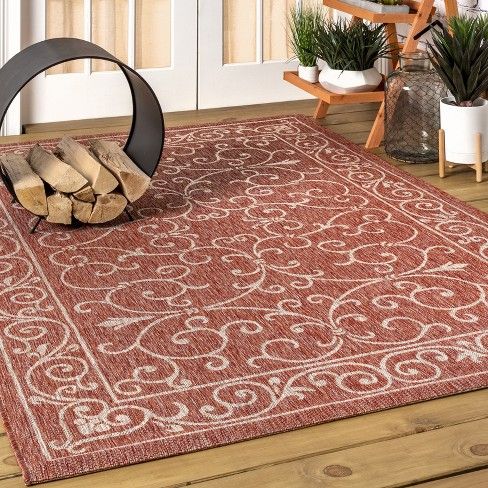 Photo 1 of Charleston Vintage Filigree Textured Weave Indoor/Outdoor Area Rug - JONATHAN Y 8'X10'
